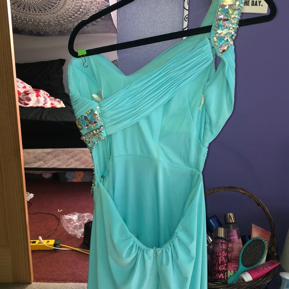 Light Blue One Shoulder Prom Dress - Picture 6 of 8